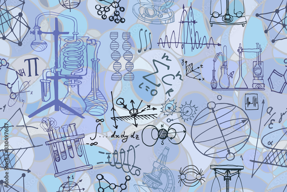 Physics or chemistry abstract illustration with parts of decorative