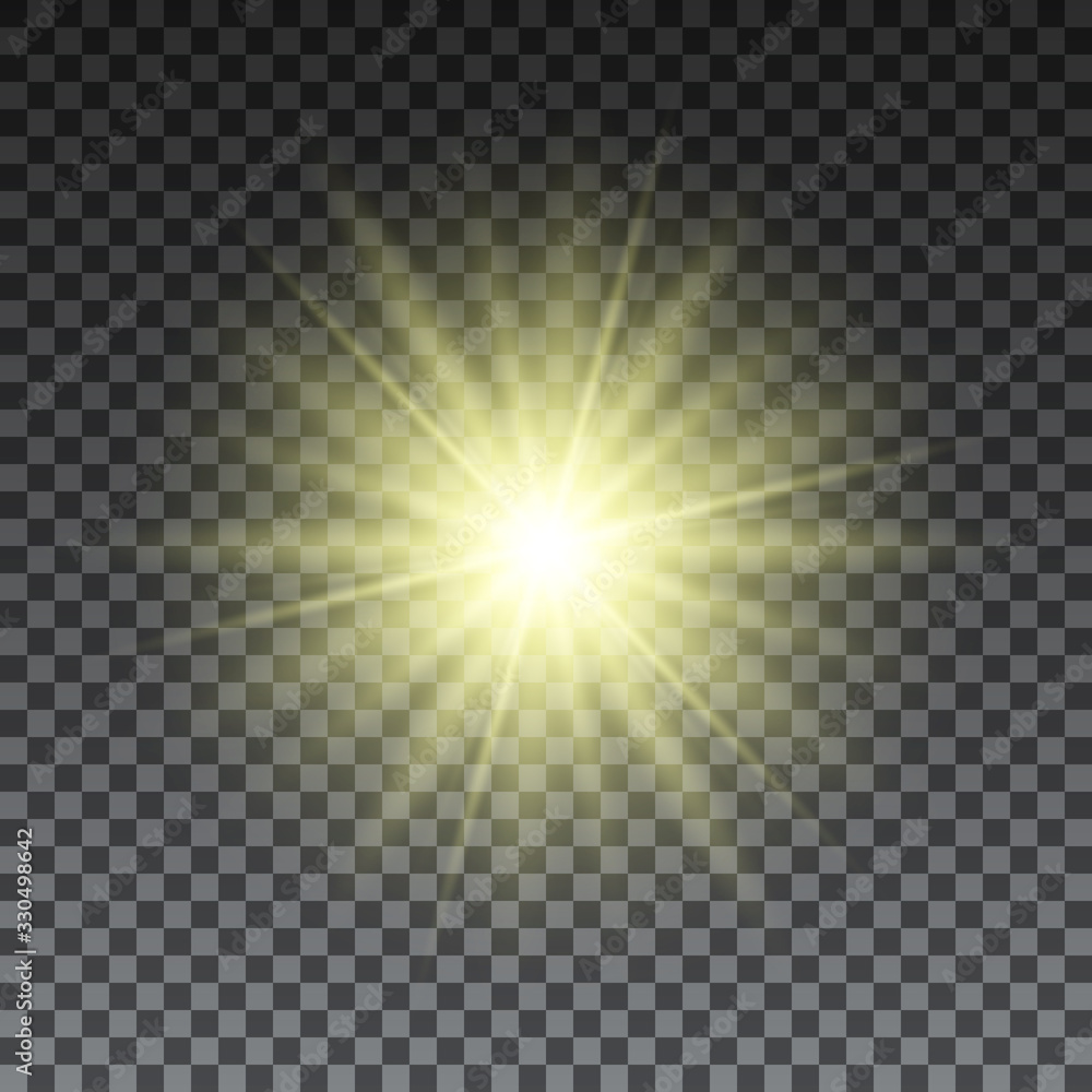 Yellow sun rays on transparent background. Light effect. Vector illustration. Yellow sun rays on transparent background. Light effect. Vector illustration.