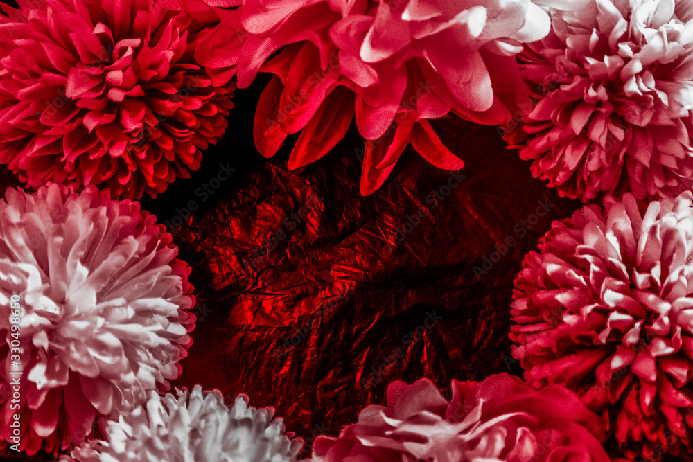 Beautiful abstract color pink and red flowers graphic on black background and light black and pink flower frame and pink leaves texture, dark background, red banner happy valentine Beautiful abstract color pink and red flowers graphic on black background and light black and pink flower frame and pink leaves texture, dark background, red banner happy valentine