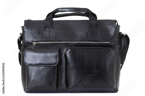 stylish expensive leather briefcase on a white background