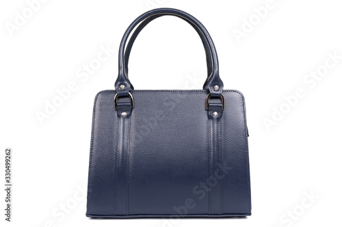 stylish female leather bag on a handle isolated on a white background
