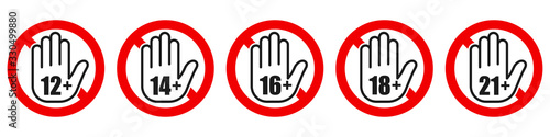 Set of age restriction signs. Age limit concept.