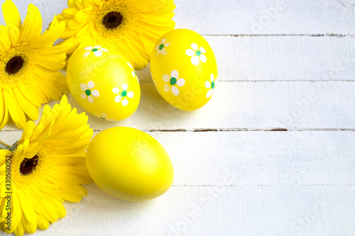 yellow painted Easter eggs photo