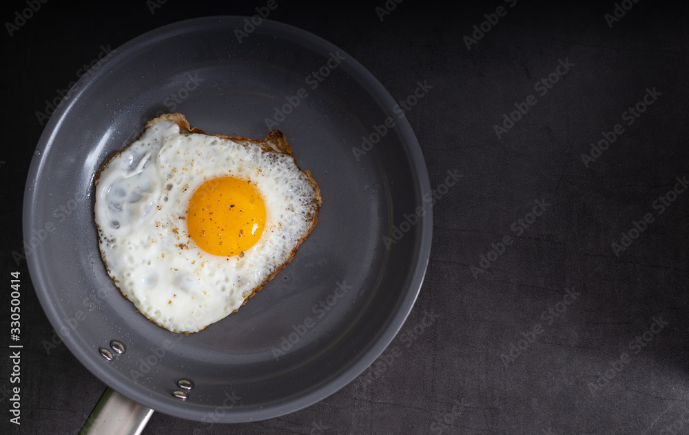 Breakfast fried sunny side up egg in a frying pan. Breakfast fried sunny side up egg in a frying pan.