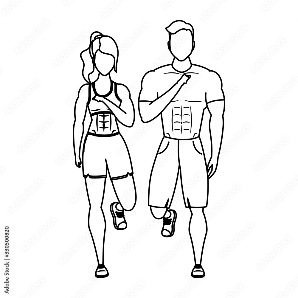 young athletes couple running characters