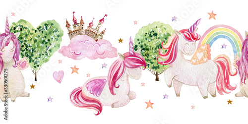 Watercolor cute unicorns