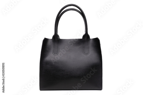 women black leather bag isolated on white background