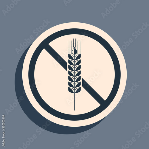 Black Gluten free grain icon isolated on grey background. No wheat sign. Food intolerance symbols. Long shadow style. Vector Illustration