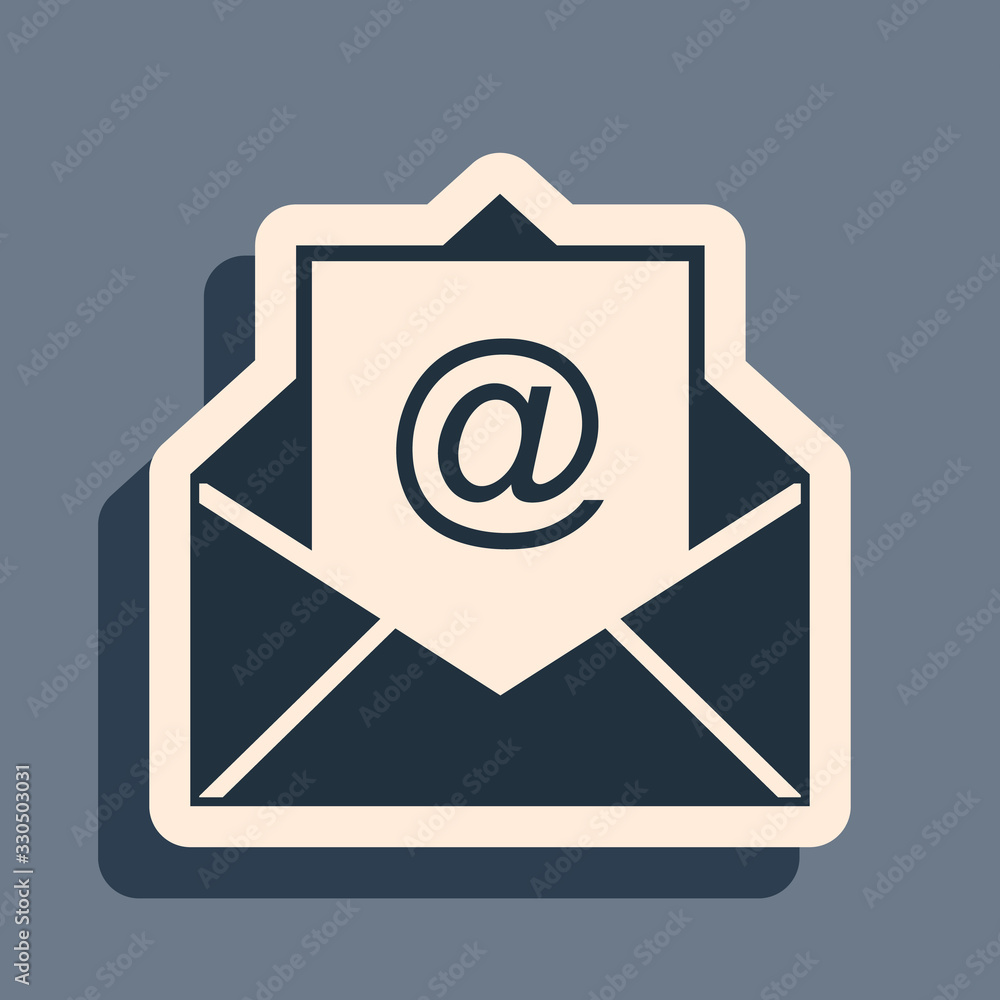 Black Mail and e-mail icon isolated on grey background. Envelope symbol e-mail. Email message sign. Long shadow style. Vector Illustration Black Mail and e-mail icon isolated on grey background. Envelope symbol e-mail. Email message sign. Long shadow style. Vector Illustration
