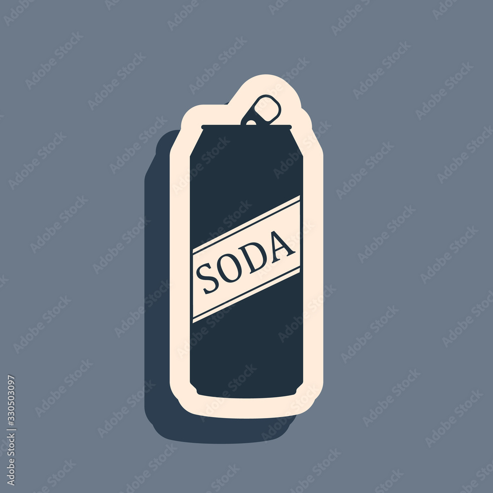 Black Soda can icon isolated on grey background. Long shadow style. Vector Illustration Black Soda can icon isolated on grey background. Long shadow style. Vector Illustration