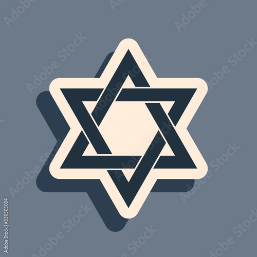 Black Star of David icon isolated on grey background. Jewish religion symbol. Long shadow style. Vector Illustration