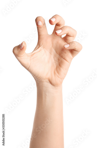 Gesture of Caucasian hand isolated on white background