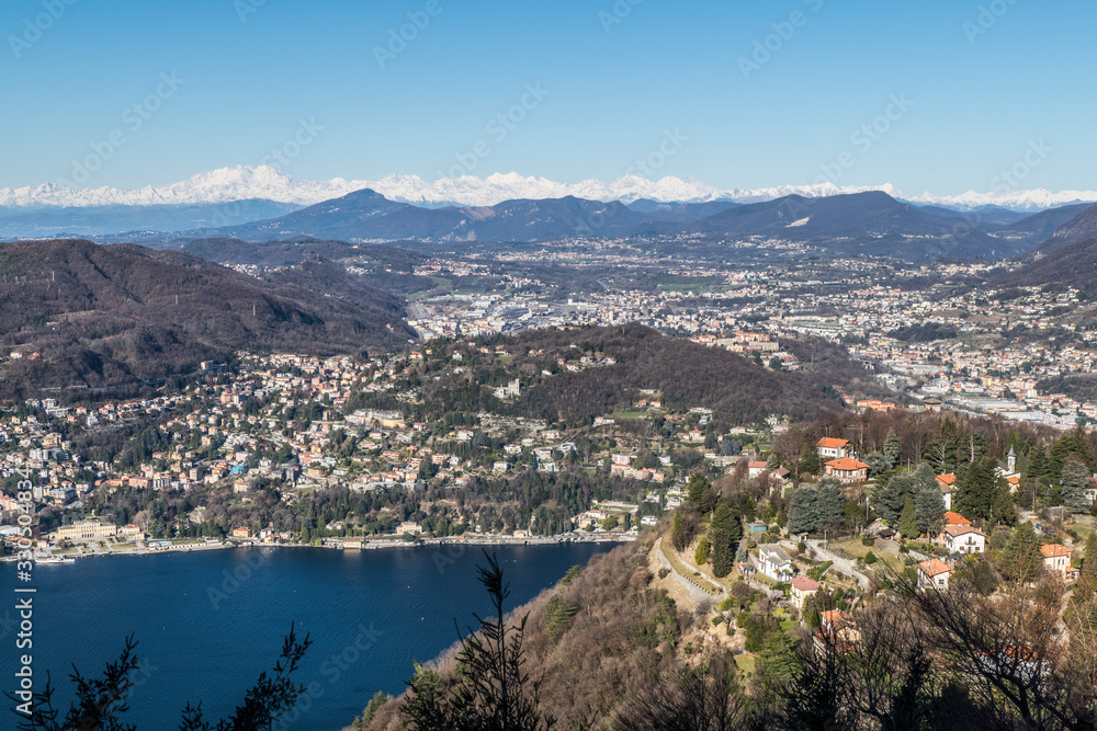 Aerial view of Lake of Como with Cernobbio and Mendrisio