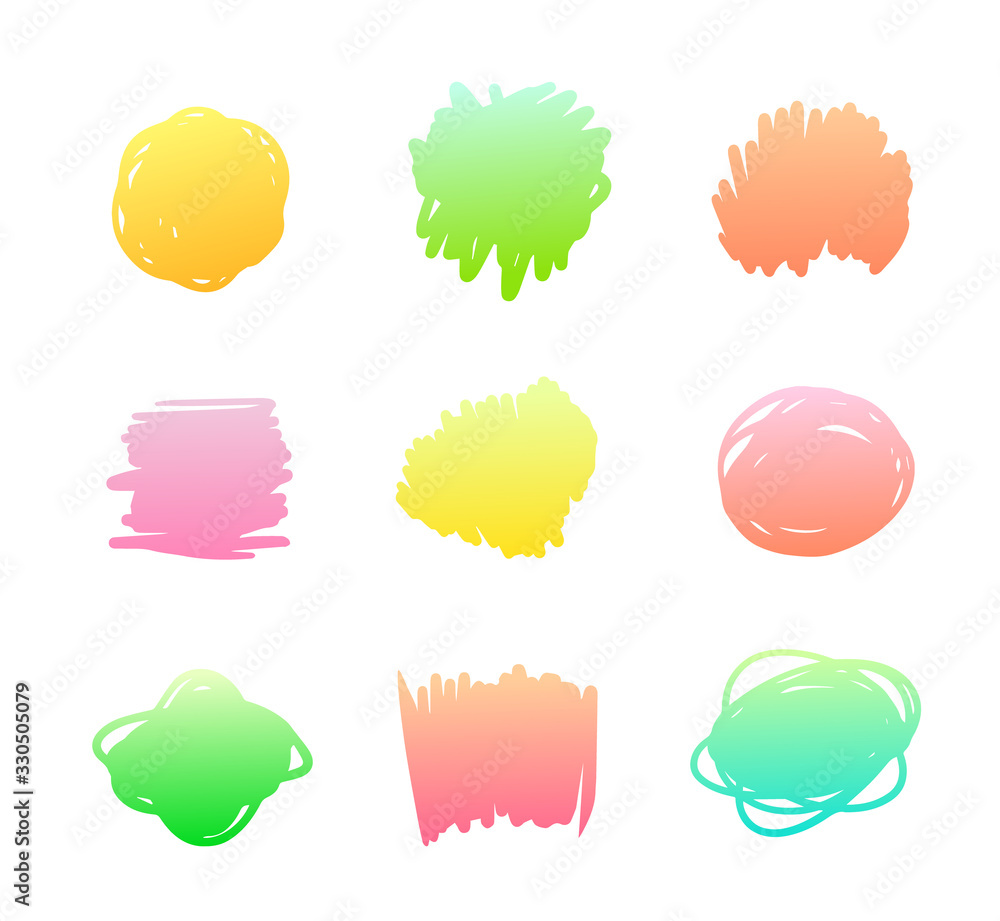 Φωτογραφία Set of Gradient Spots, Multicolored Blot Icons Isolated on White Background, Bright Paint Yellow, Pink, Red and Green Colors