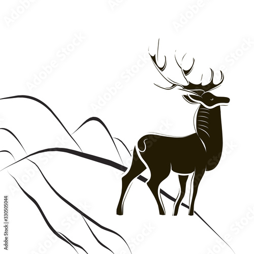 Graceful proud male deer stands on hillside