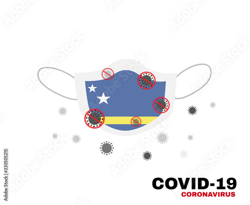 Medical face mask with symbol of the curacao to protect Curaçaoan people from coronavirus or Covid-19, virus outbreak protection concept, sign symbol background, vector illustration. photo