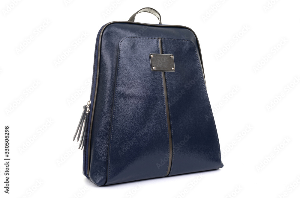 Naklejka premium navy leather women’s backpack on a white background
