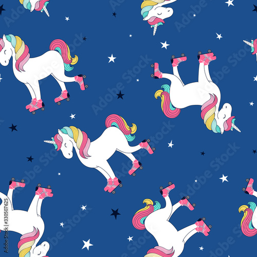Hand drawing print design. Unicorn and slogan stars vector illustration .