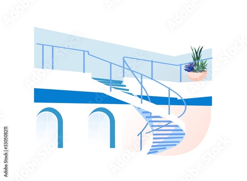 Spiral Staircase Going Up to Second Floor Side View Isolated on White Background, Modern Apartment, Contemporary Art Museum or Exhibition Empty Interior, Indoor Cartoon Flat Vector Illustration, Icon