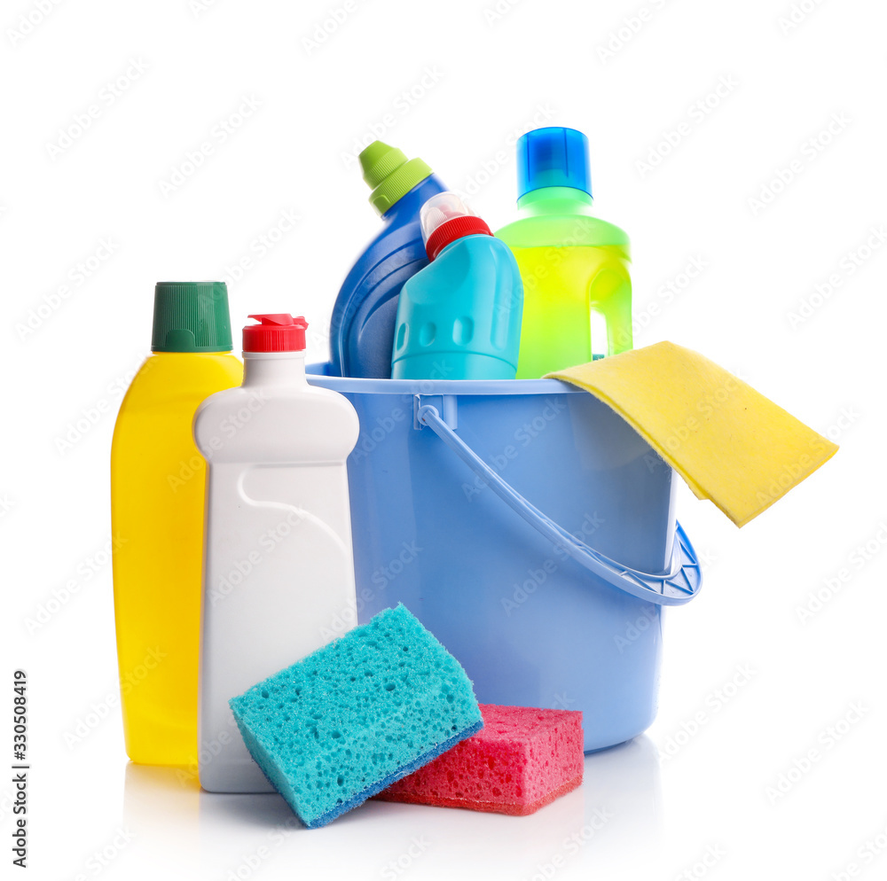 Cleaning product containers for house clean isolated on white background Cleaning product containers for house clean isolated on white background