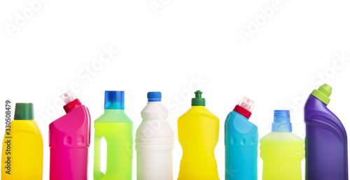 Cleaning product containers for house clean isolated on white background
