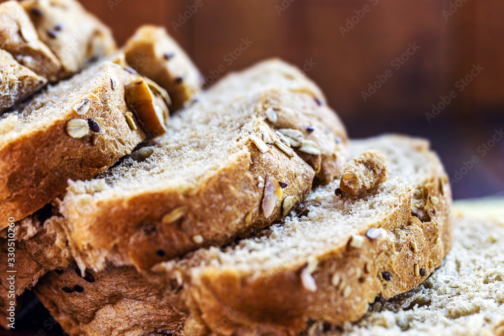 sliced bread, flaxseed and chestnuts. Vegan bread, healthy life concept. sliced bread, flaxseed and chestnuts. Vegan bread, healthy life concept.