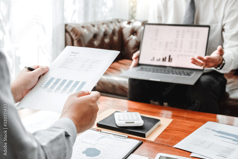 Business team meeting Strategy Planning with new startup project plan Finance and Economy Graph with laptop successful teamwork Business team meeting Strategy Planning with new startup project plan Finance and Economy Graph with laptop successful teamwork