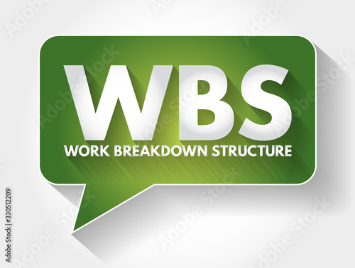WBS - Work Breakdown Structure acronym message bubble, business concept background