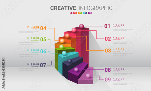 Presentation business infographic template with 9 options. Vector illustration.