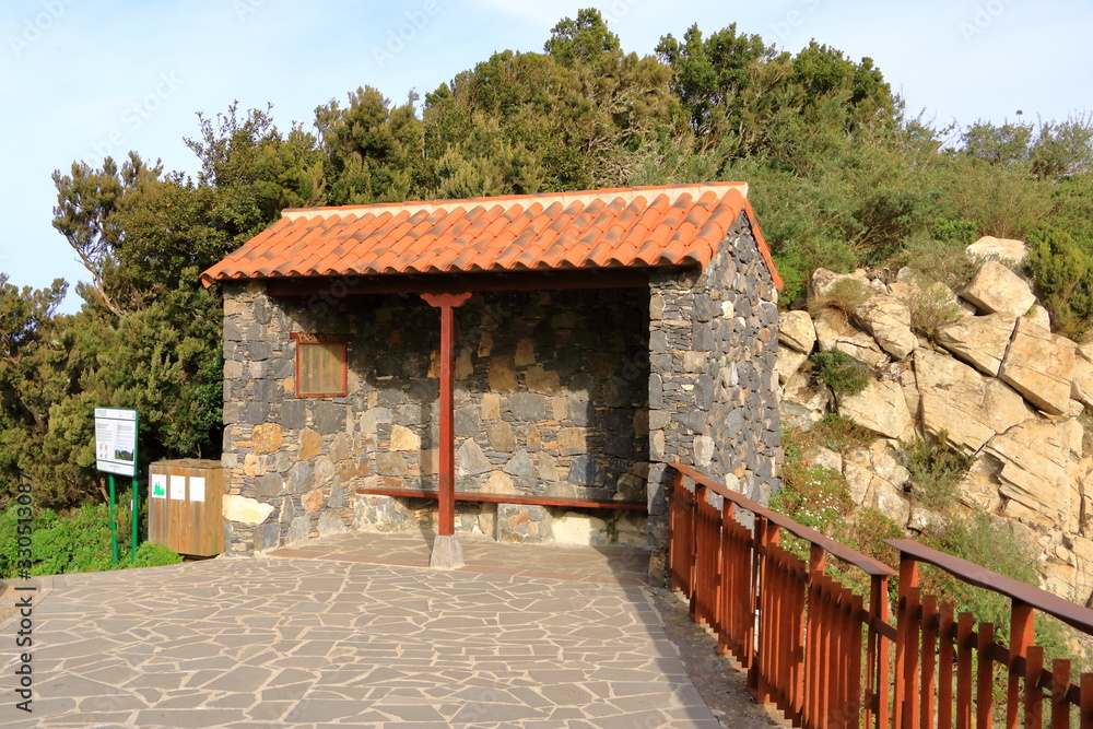 Rural bus stop of stone in la gomera, Spain Rural bus stop of stone in la gomera, Spain