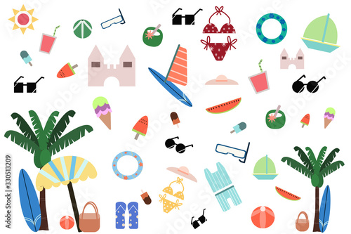 Doodle summer.vector summer collection.symbol and object