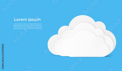 Cloud computing technology with bank white cloud shape. paper art vector illustration