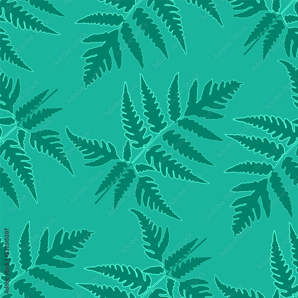 Fern frond herbs, tropical forest plant leaves vector wrapping paper patterns set. Bracken foliage, forest exotic leaves tropical fern grass herb fabric backgrounds. Modern herbal patterns.