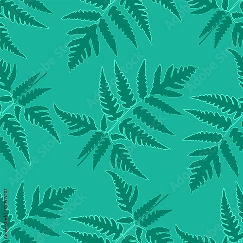 Fern frond herbs  tropical forest plant leaves vector wrapping paper patterns set. Bracken foliage  forest exotic leaves tropical fern grass herb fabric backgrounds. Modern herbal patterns.