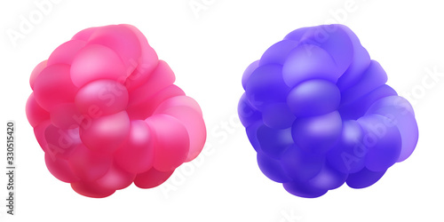 Raspberry and blackberry isolated vector illustration on white, pink crimson and dark blue forest berry fruits. Ripe raspberry and blackberry jam fruits, 3d vector fresh berry images. Healthy dessert
