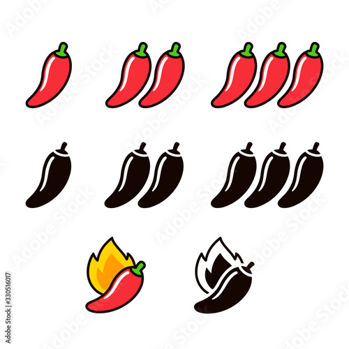 Hot chili peppers icon set