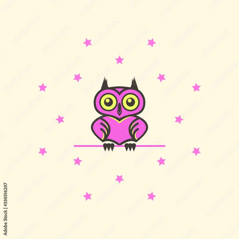 cute pink owl with big yellow eyes
