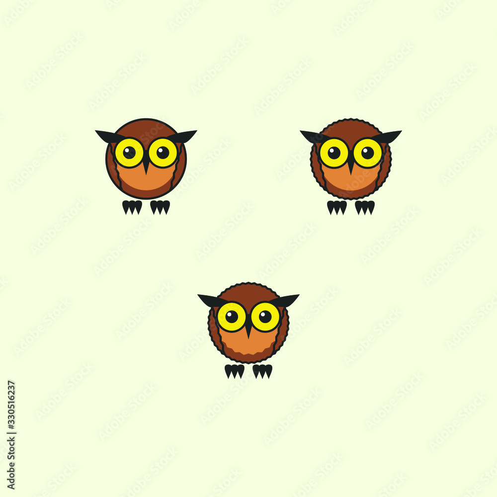 Obraz premium cute round owl with big eyebrows and big eyes, tousled and smooth body