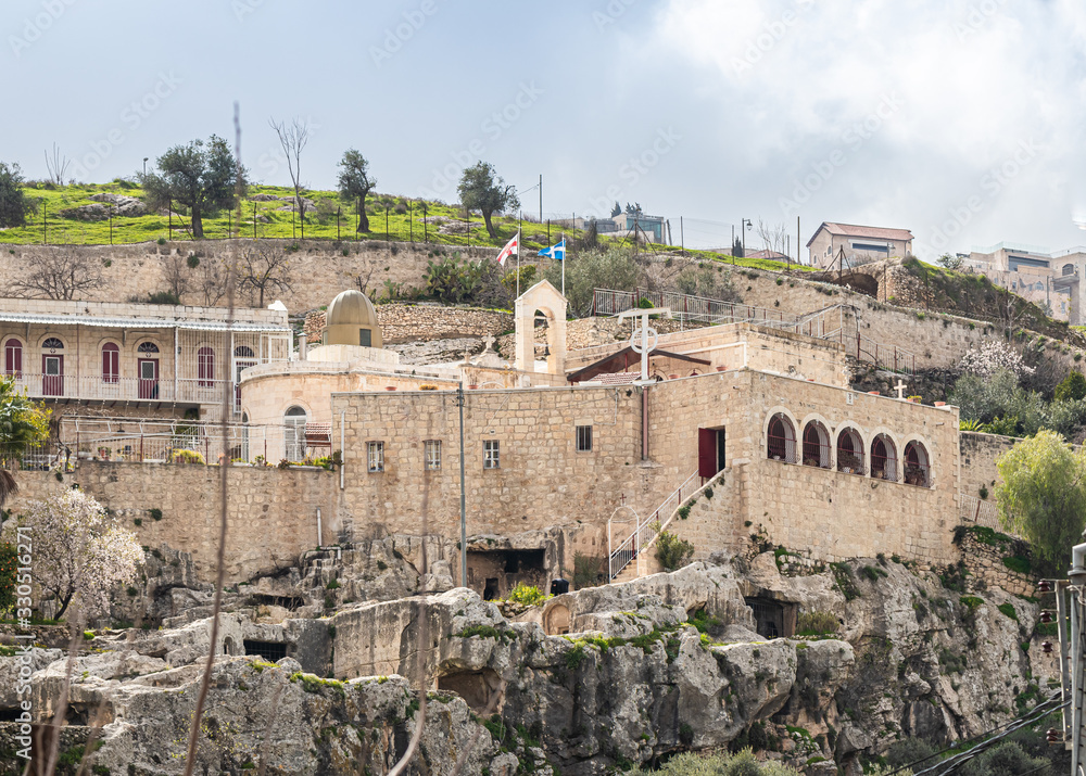 The Greek Akeldama Monastery in the old city of Jerusalem in Israel