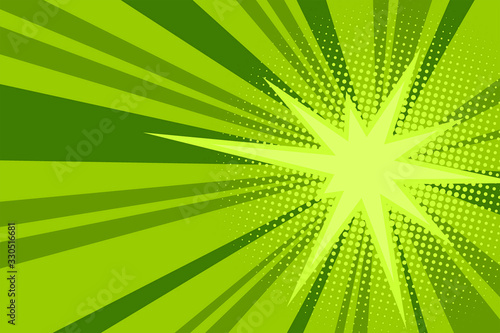 Comic green sunbeam background retro pop art style cartoon