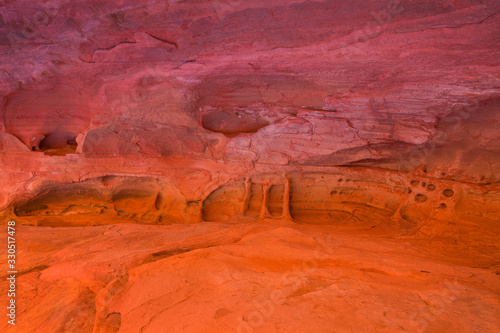 Red rock wall with formations in the Valley of Fire, USA