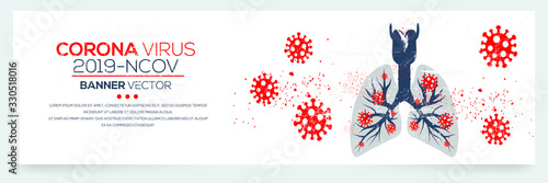 Creative (Corona virus -2019-nCoV ) Banner with Lungs shape Word with Icons ,Vector illustration.