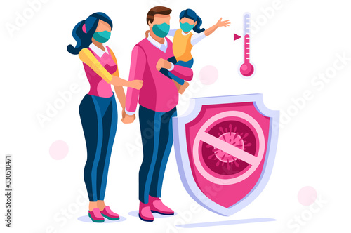 Coronavirus symbolic alert, infection risk symbol. Virus infected person with fever, coronaviruses signs and symptoms. Global health caution to viruses pandemic outbreak. Medical concept. Vector