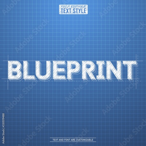 Blueprint rough sketch blue background editable text effect