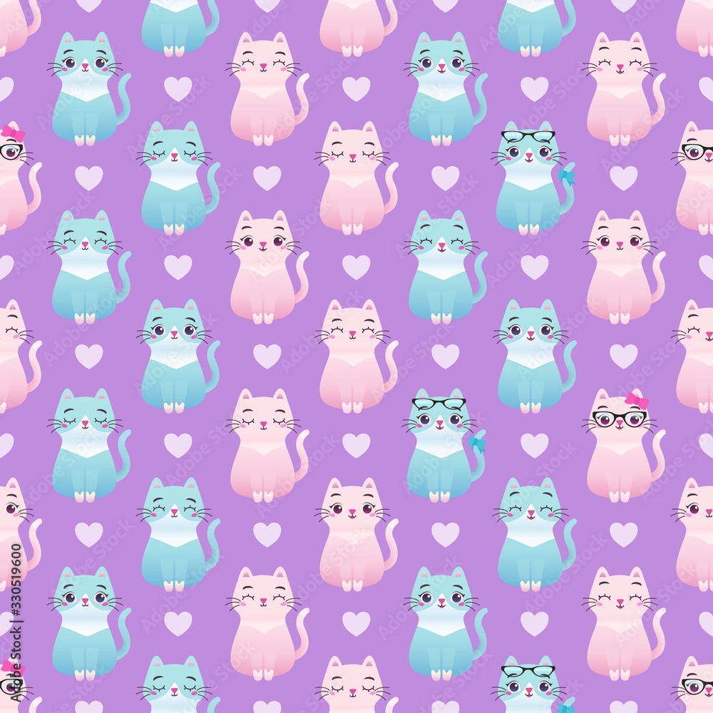 Cute colorful cat kitten seamless pattern illustration Cute colorful cat kitten seamless pattern illustration