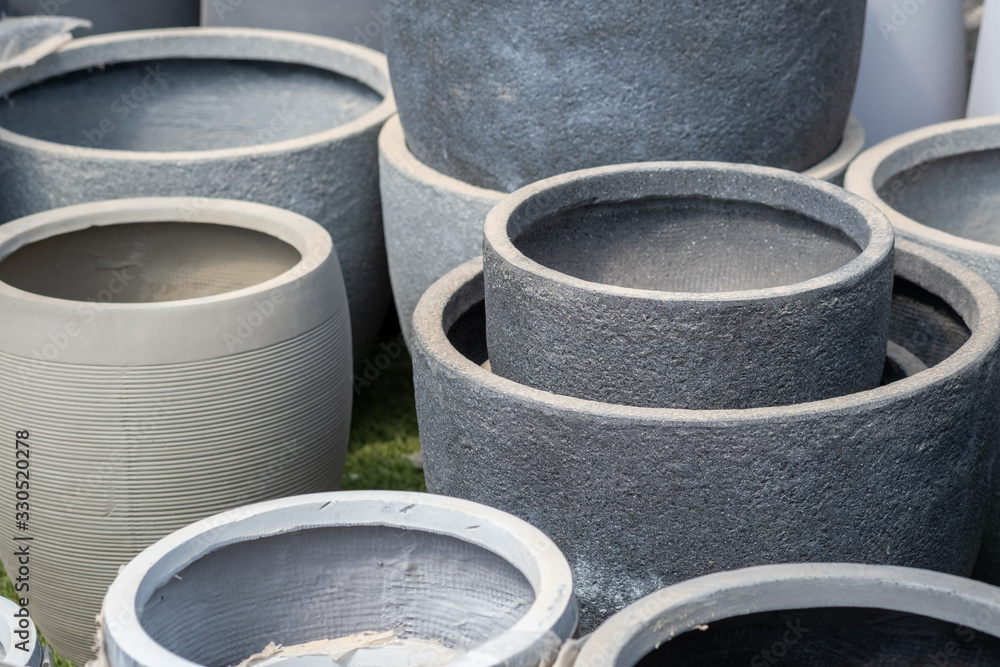 Lot of porcelain flower pots for sale at the garden store Lot of porcelain flower pots for sale at the garden store