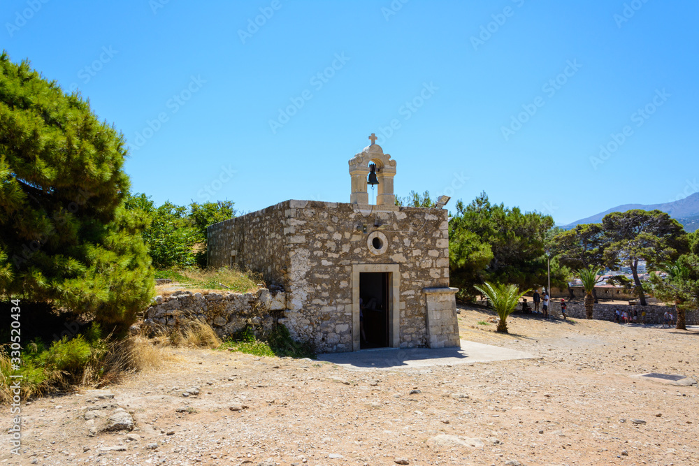 Rethymno, fortress of Fortezza. small stone Church of Saint Catherine on the territory.
