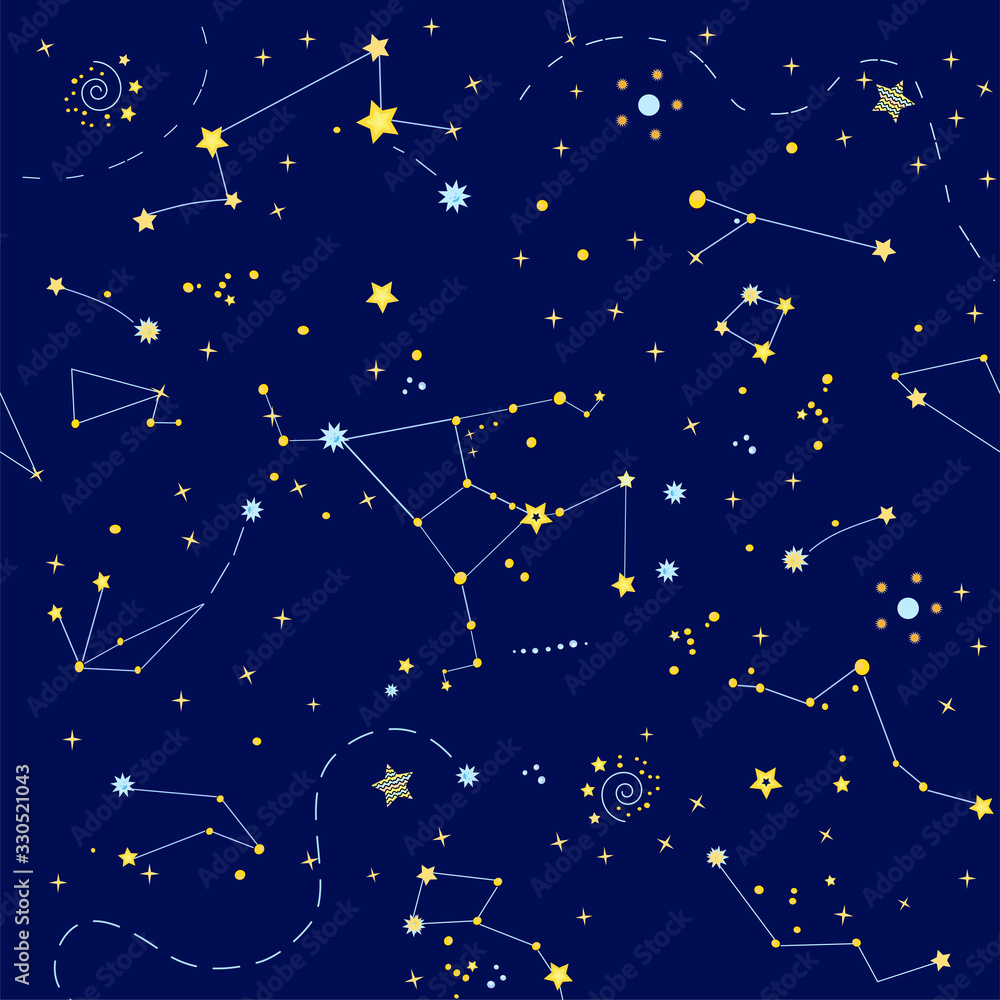 Vector cosmic seamless pattern on the dark blue background Vector cosmic seamless pattern on the dark blue background