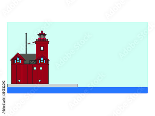 Obraz na płótnie vector, lighthouse Holland Harbor Light, United States w salonie