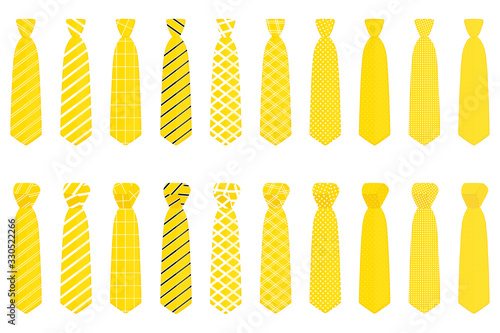 Illustration on theme big set ties different types, neckties various size